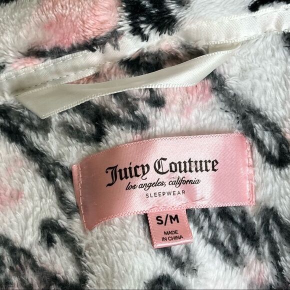 Juicy Couture Robe Sleepwear S/M Watercolor Logo Short with Tie Pink White Black - Picture 9 of 11